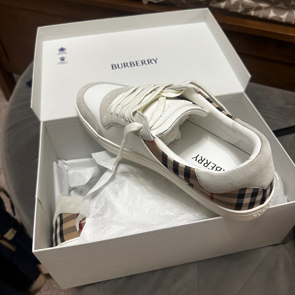 Burberry Beige and Black Low Top Sneakers